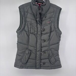 Hollister Gray Puffer‎ Vest Womens Full Zip Button Up Sleeveless Quilted Jacket